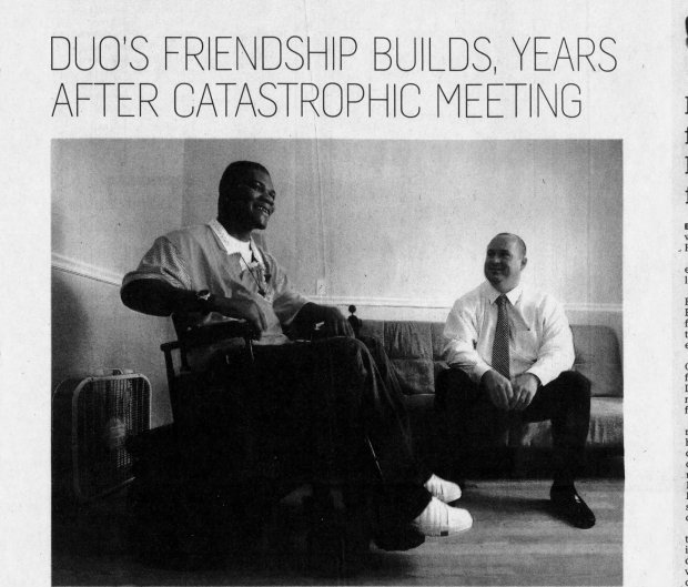 Kendrick English, left, and Ned Hunt, right, are shown together at English's home in Sunrise in an article published by the South Florida Sun Sentinel on Oct. 14, 2008. (Newspapers.com)