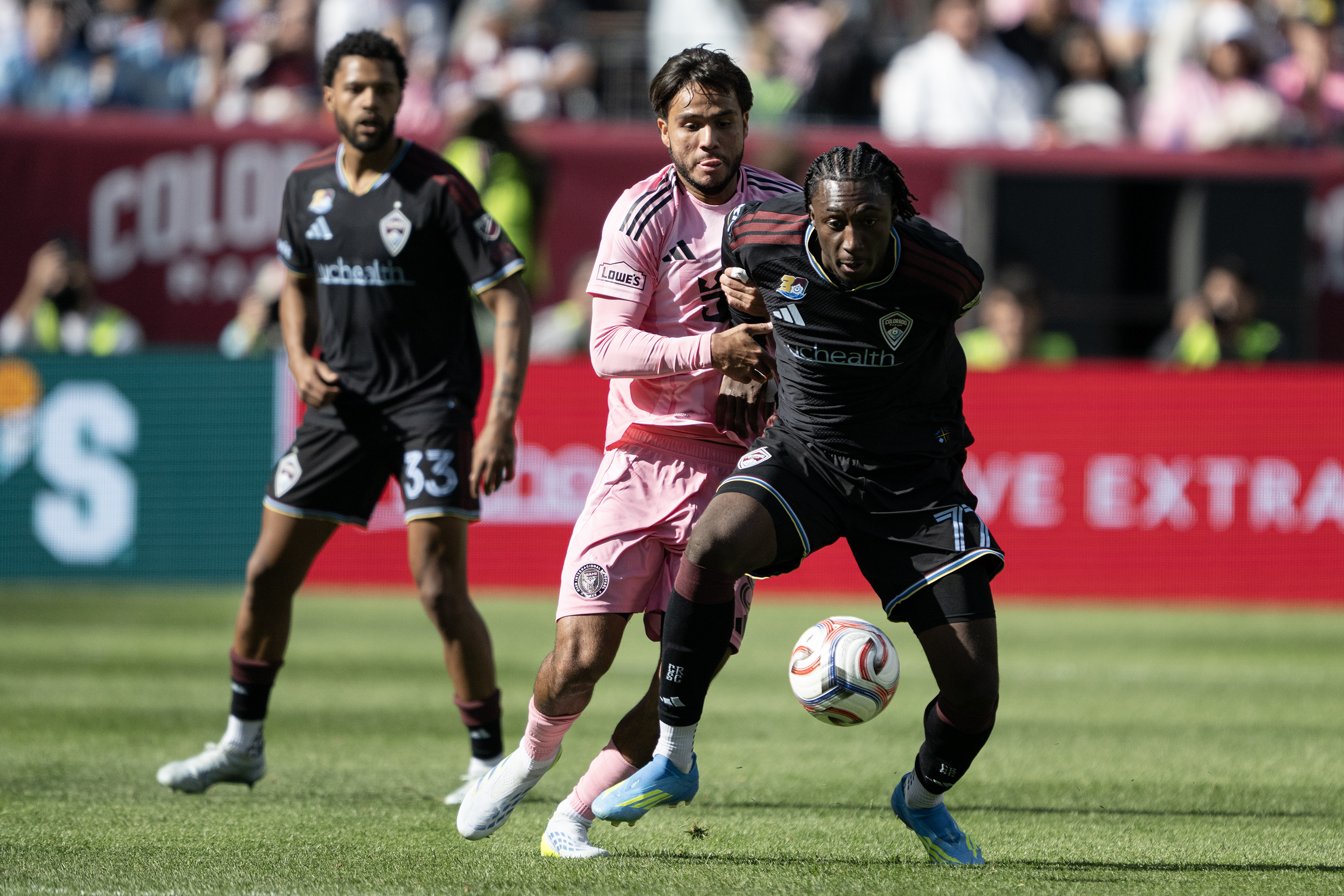 Midfielder Telasco Segovia (8) of the Inter Miami CF holds...