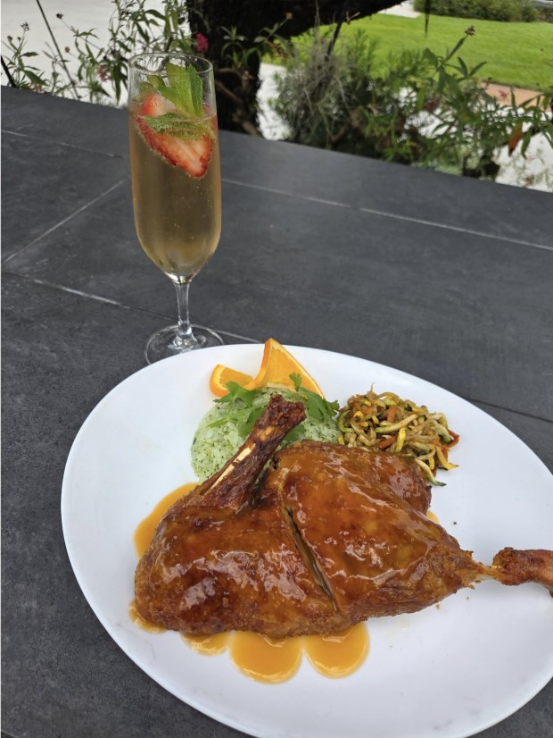 The Cornell Cafe at the Morikami Museum and Japanese Gardens in Delray Beach will offer a slow-roasted duck glazed with citrus-orange sauce and served with cilantro-infused rice and a vegetable medley along with a yuzu mimosa for its Mother's Day brunch. (Cornell Cafe/Courtesy)