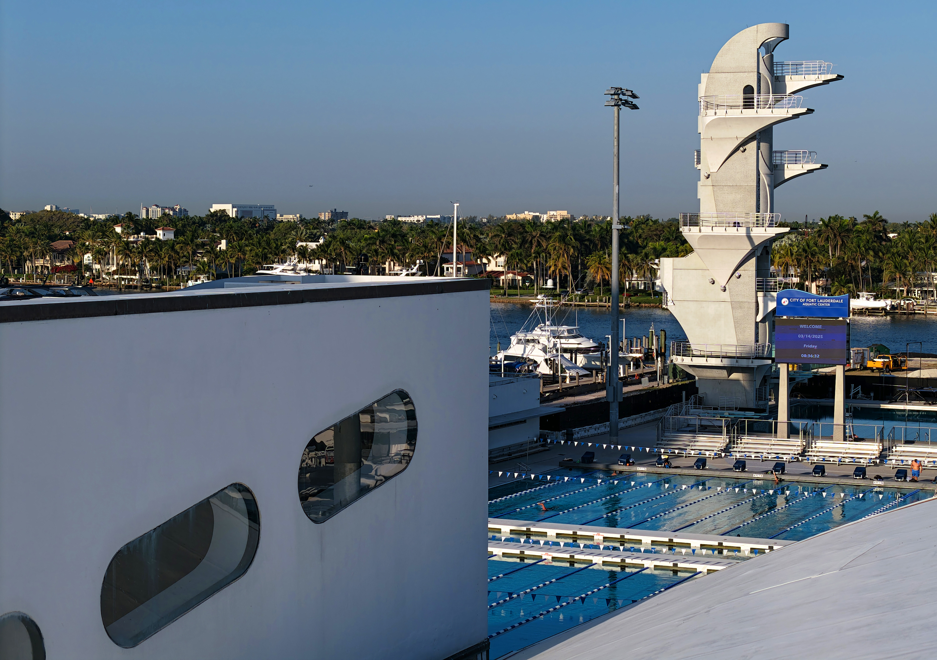 The 27-meter dive tower can be seen just above the...