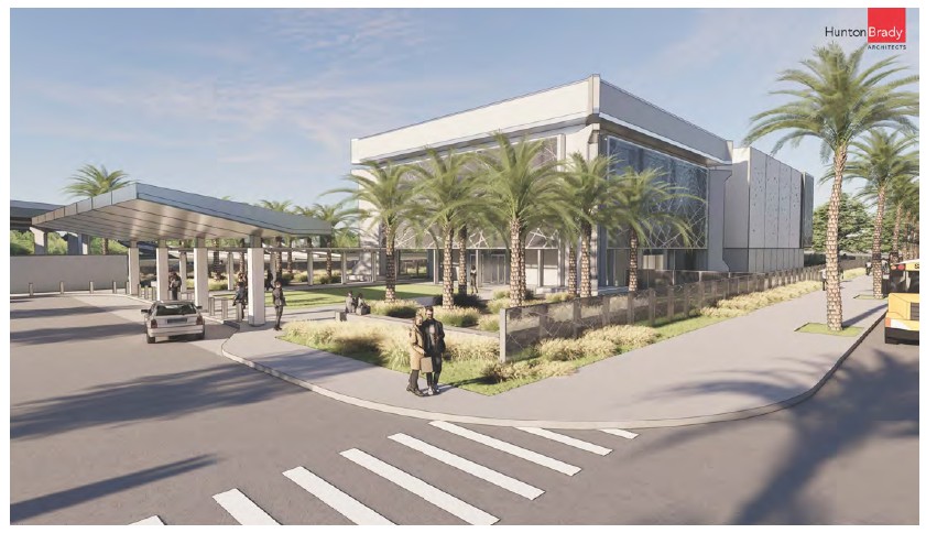 The plan calls for a covered walkway and vehicle drop-off...