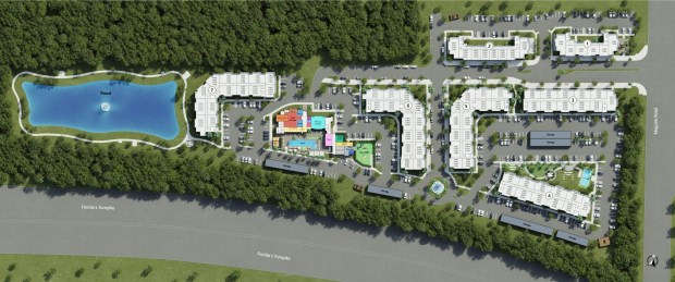The site plan for The Regency, a 300-unit apartment community in Ocoee located where Maguire Road meets Old Winter Garden Road. The project from Selnik Development is now taking applications for tenants and plans to have its grand opening in July. (Site plan by VHB/Selnik Development)
