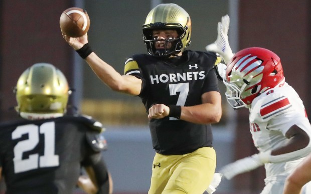 Bishop Moore quarterback Blake McCullough is one of several talented quarterbacks in the Class of 2028 from the Orlando area. (Stephen M. Dowell/Orlando Sentinel)