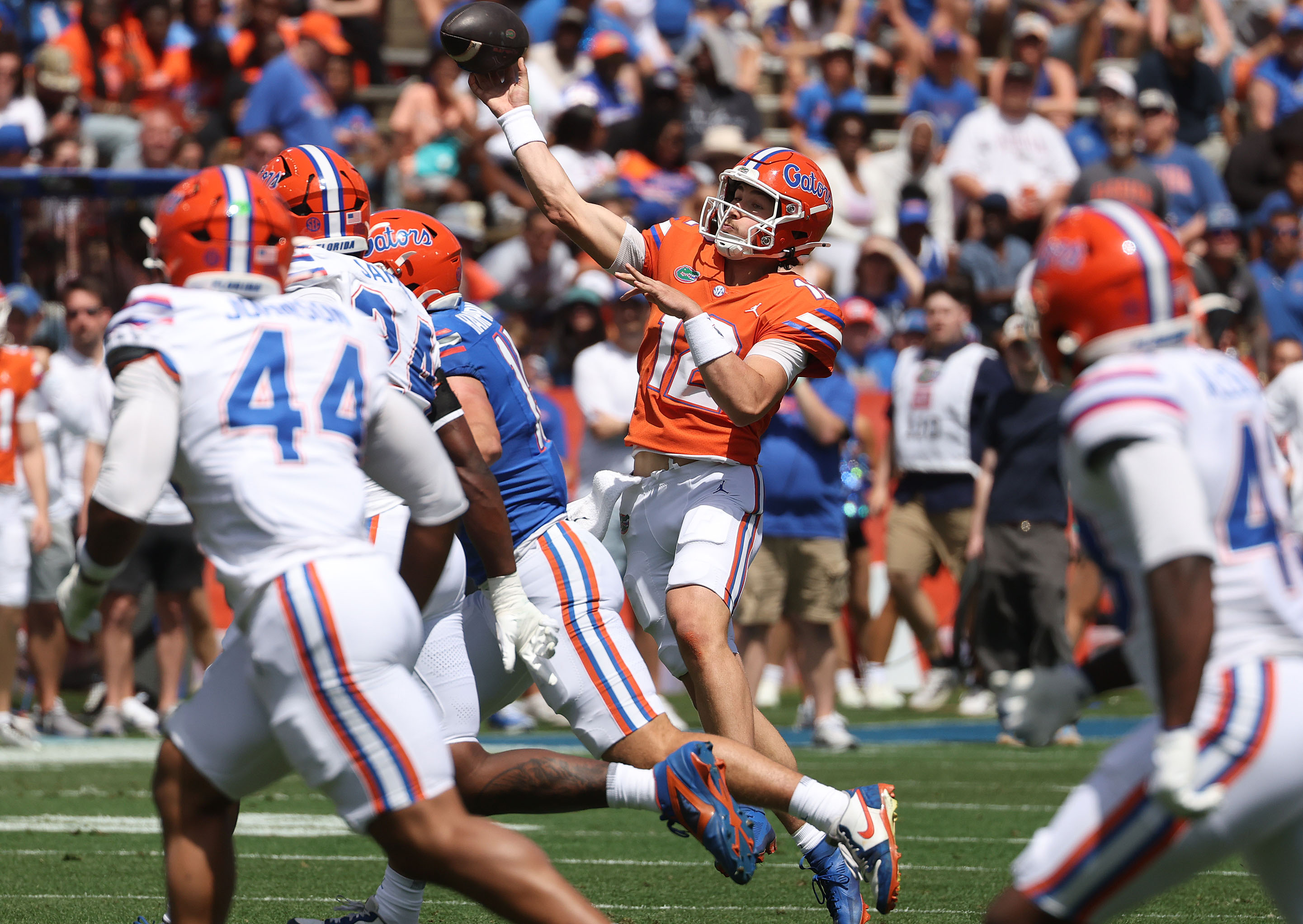 University of Florida quarterback Aaron Philo (12) throws during the...