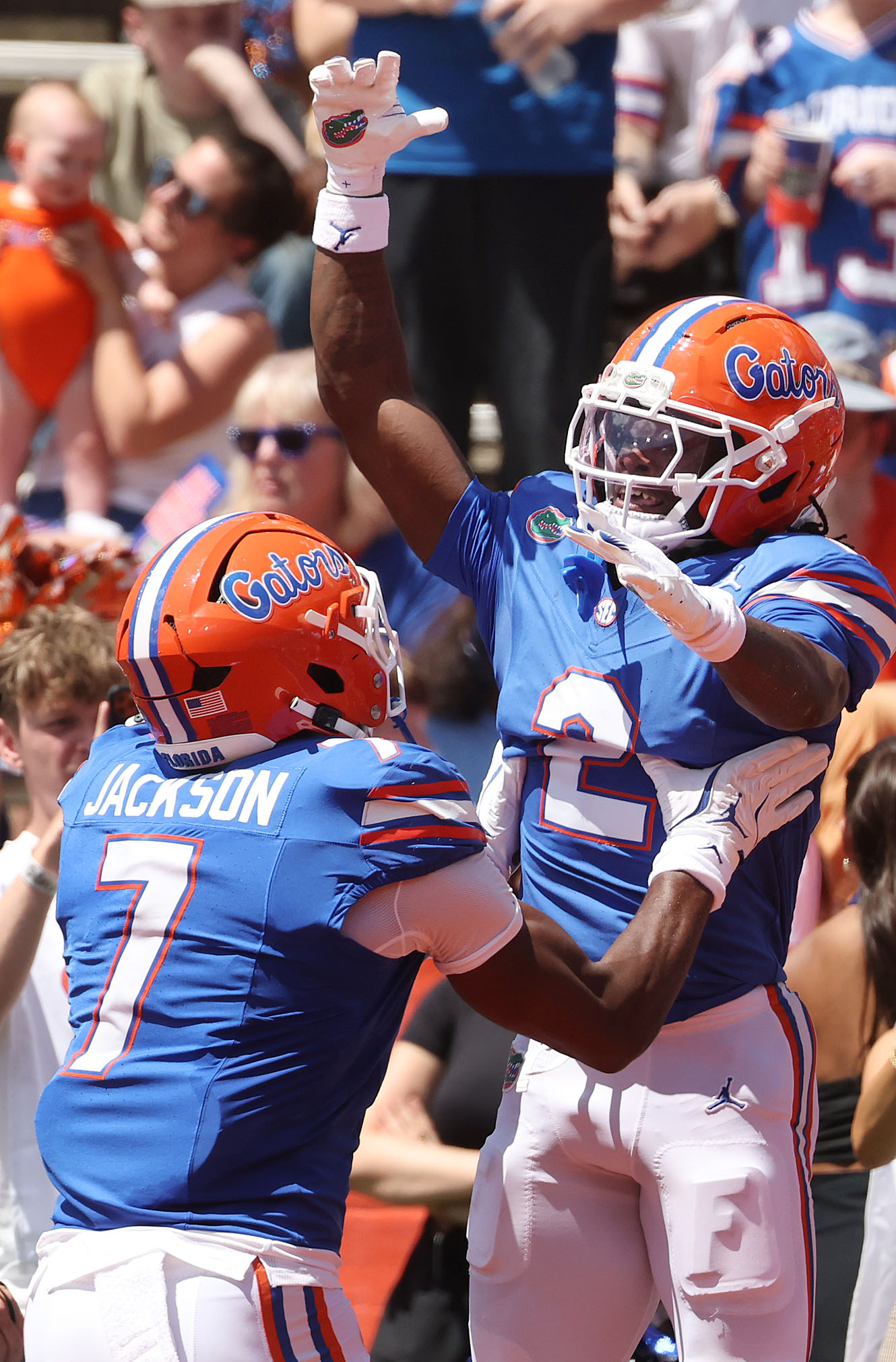 University of Florida wide receiver Eric Singleton Jr. (2) celebrates...