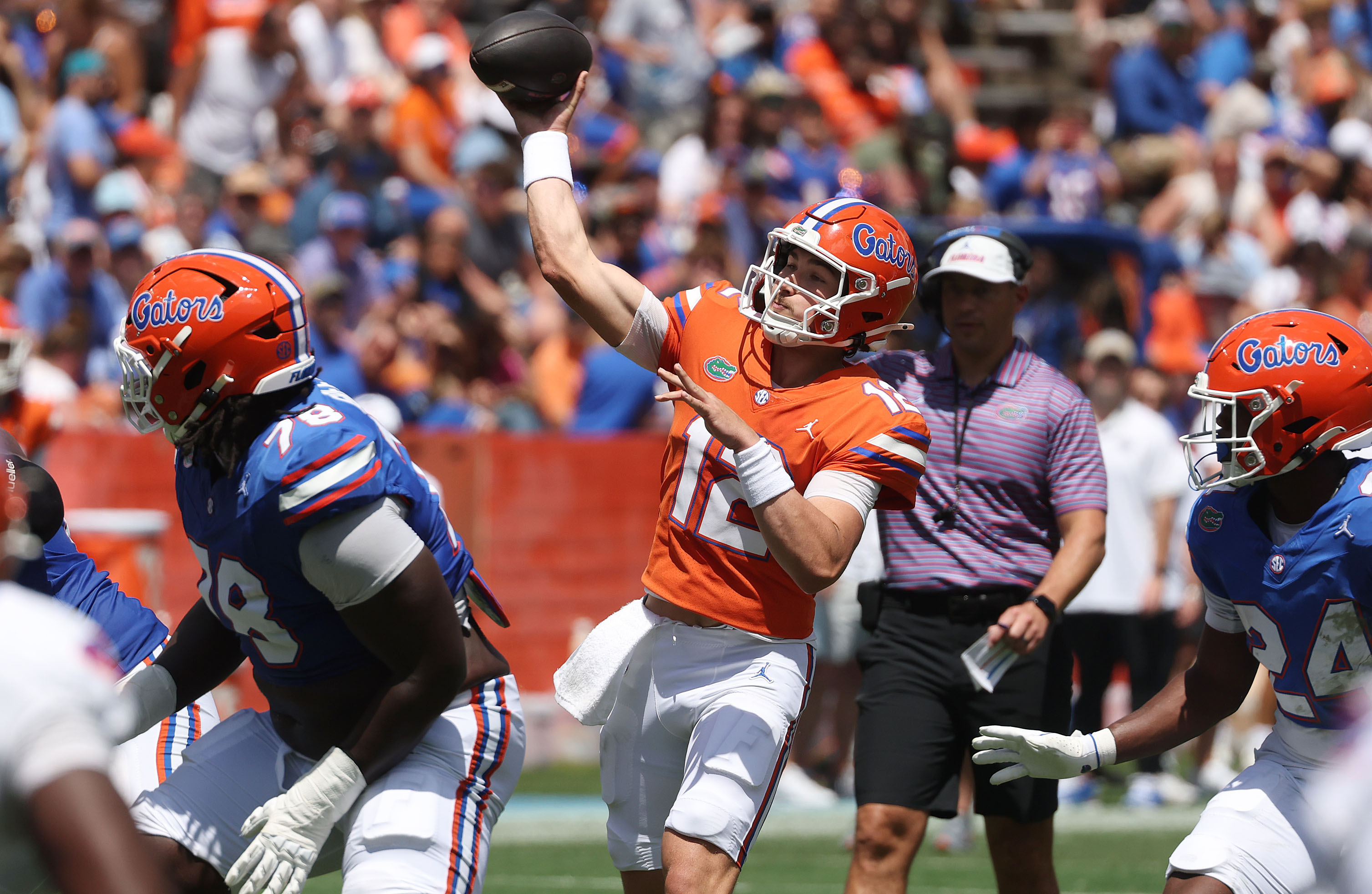 University of Florida quarterback Aaron Philo (12) throws during the...