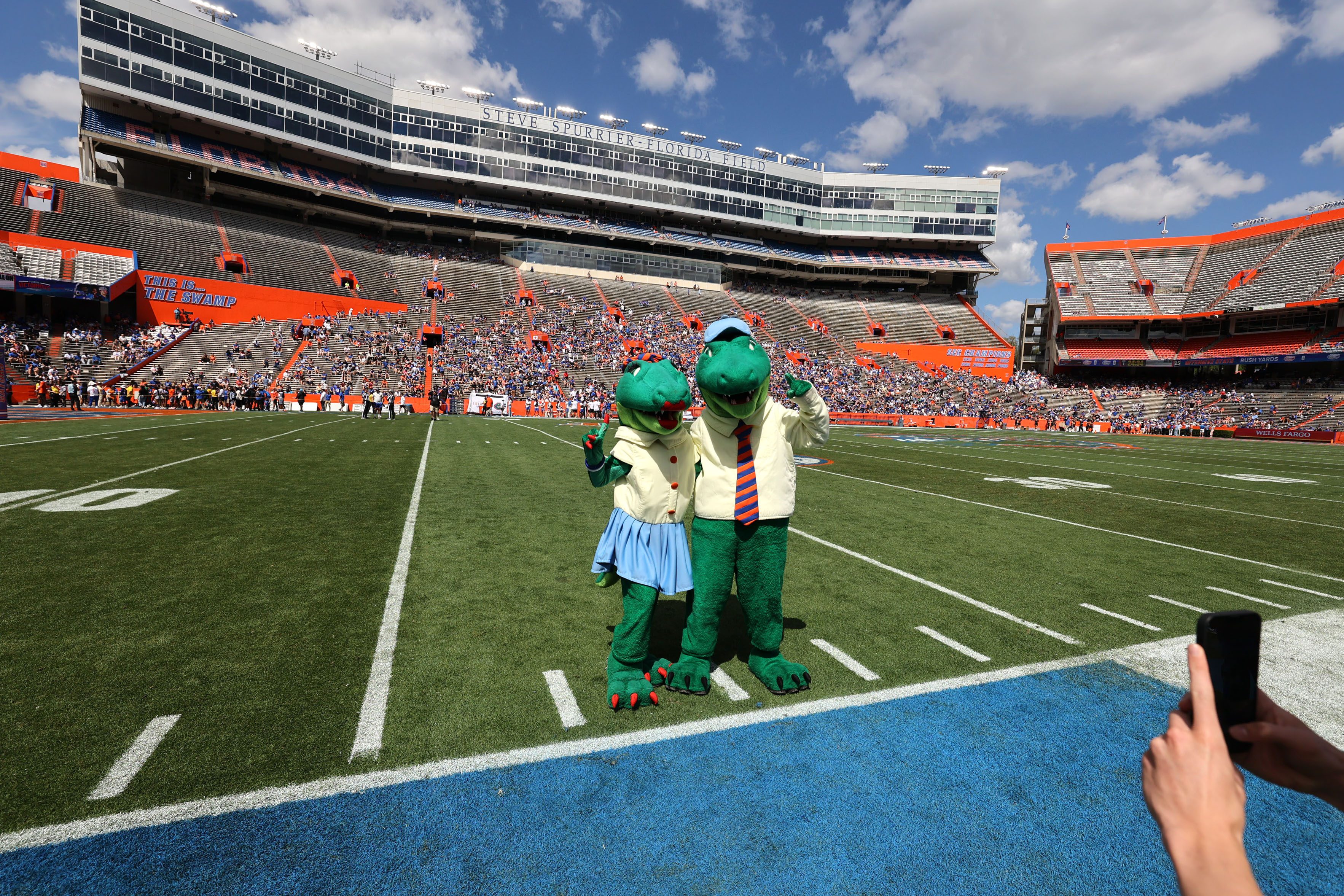 University of Florida mascots Albert and Alberta pose during the...