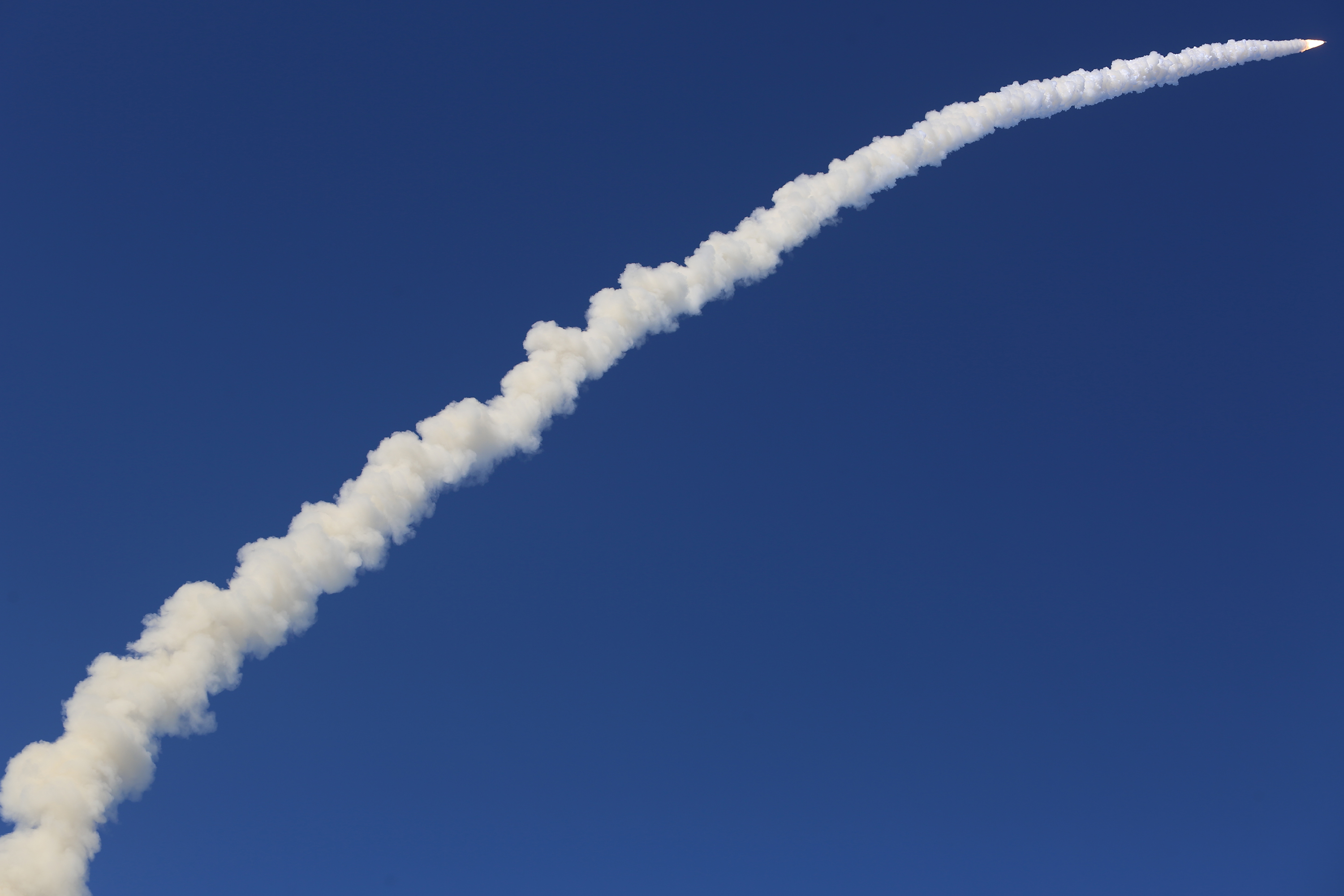 The Space Launch System rocket topped with the Orion capsule...