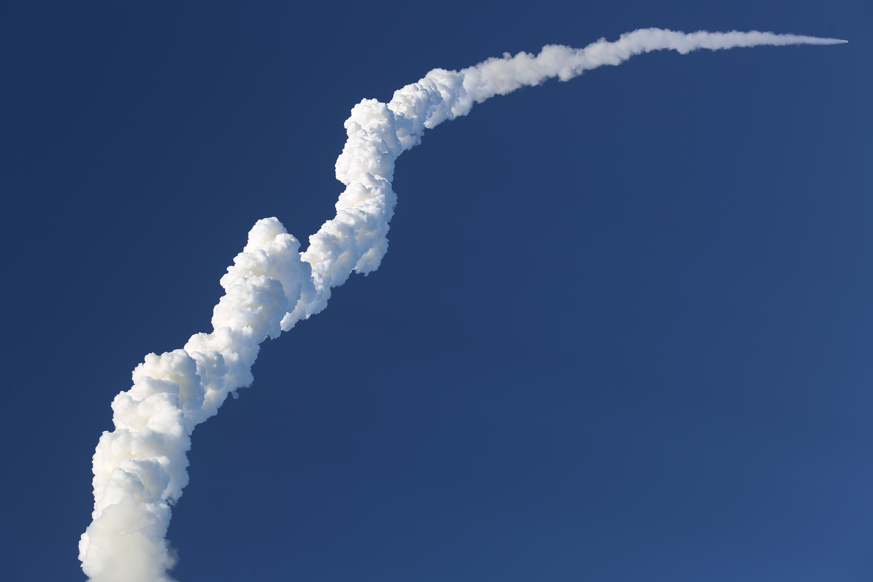 The Space Launch System rocket topped with the Orion capsule...