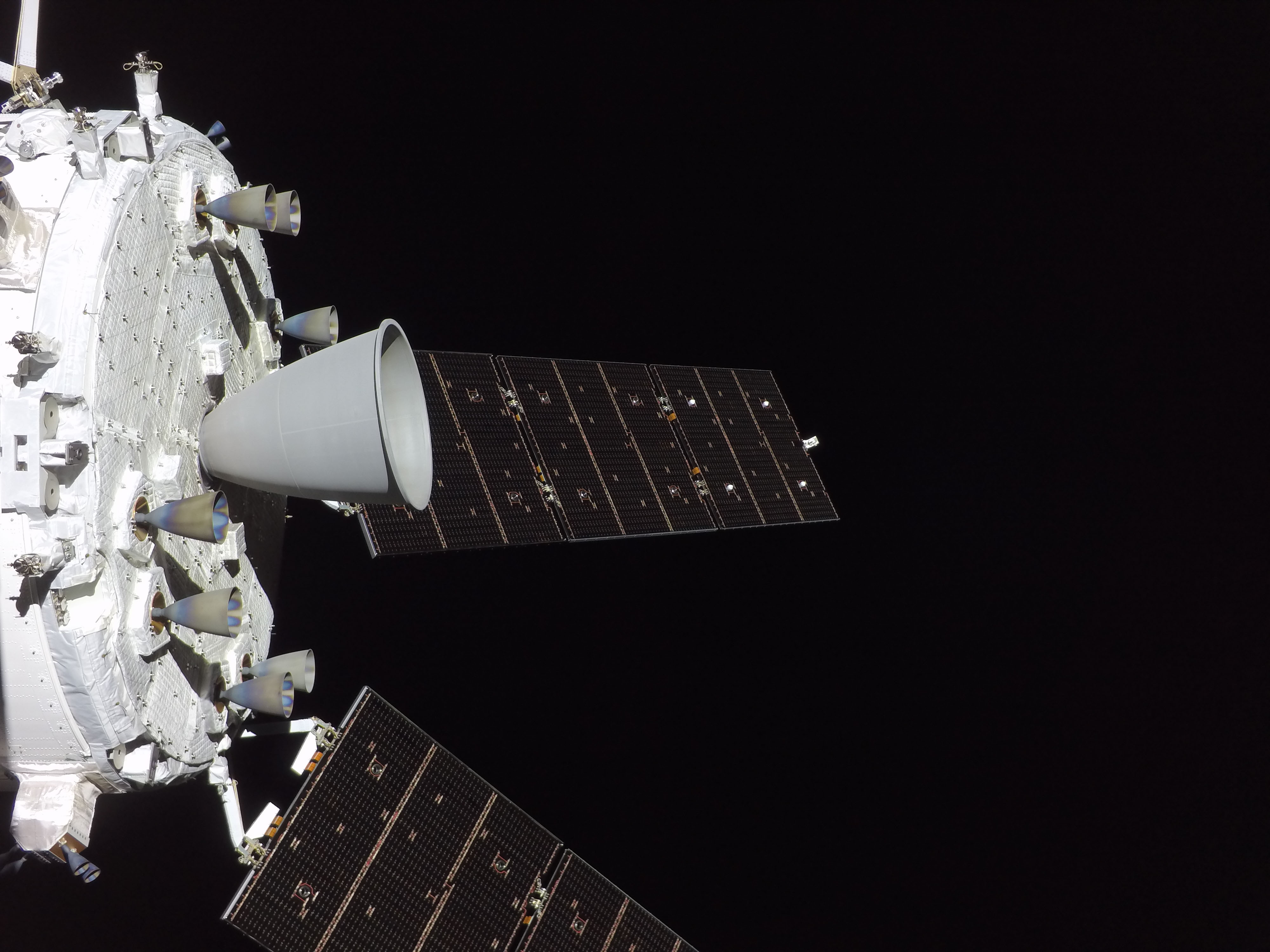The engines on the Orion spacecraftâs service module are prominently...