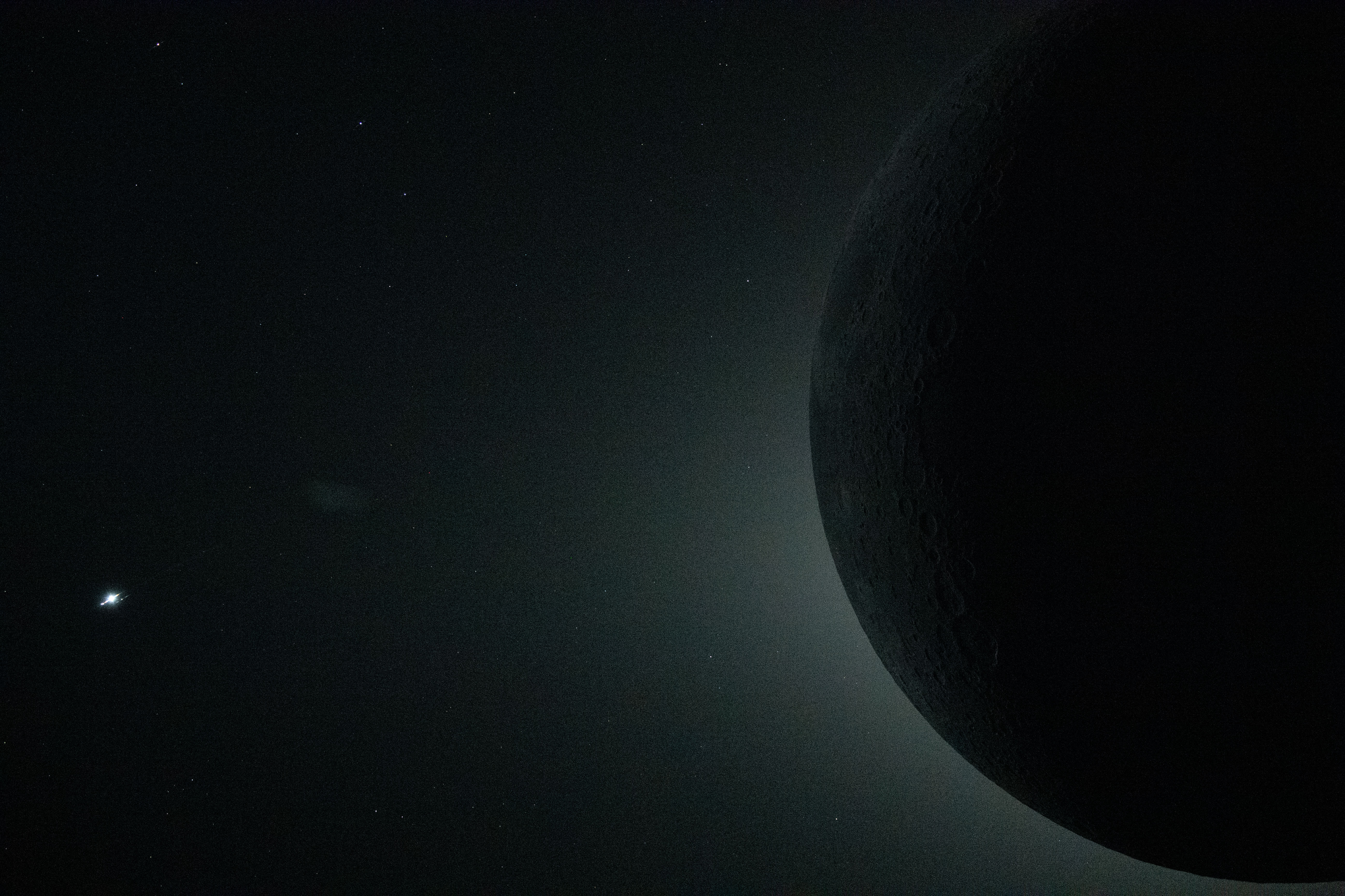 A close-up view from the Orion spacecraft during the Artemis...