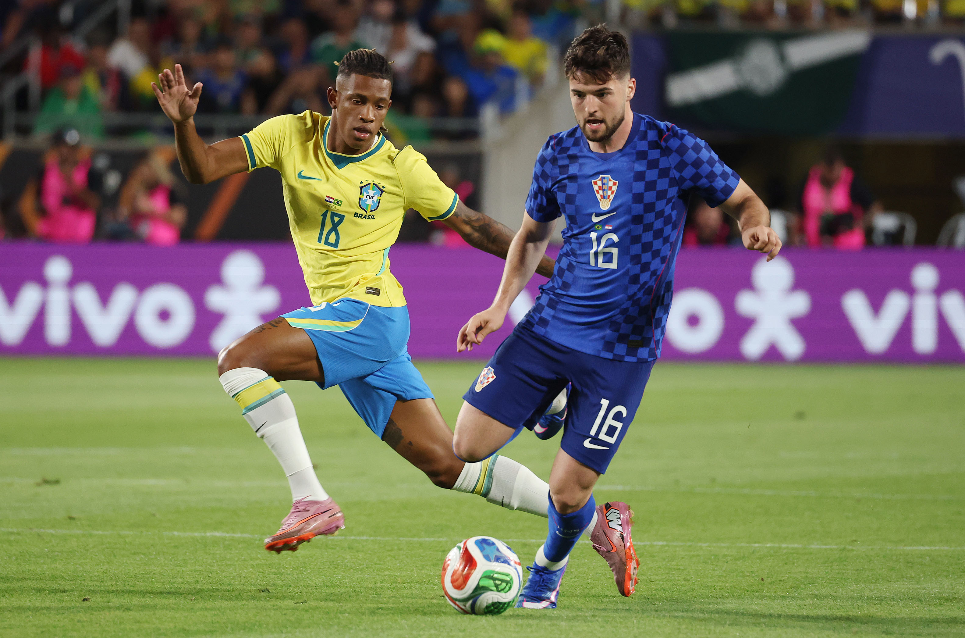 Croatia player Martin Baturina (16) controls the ball ahead of...