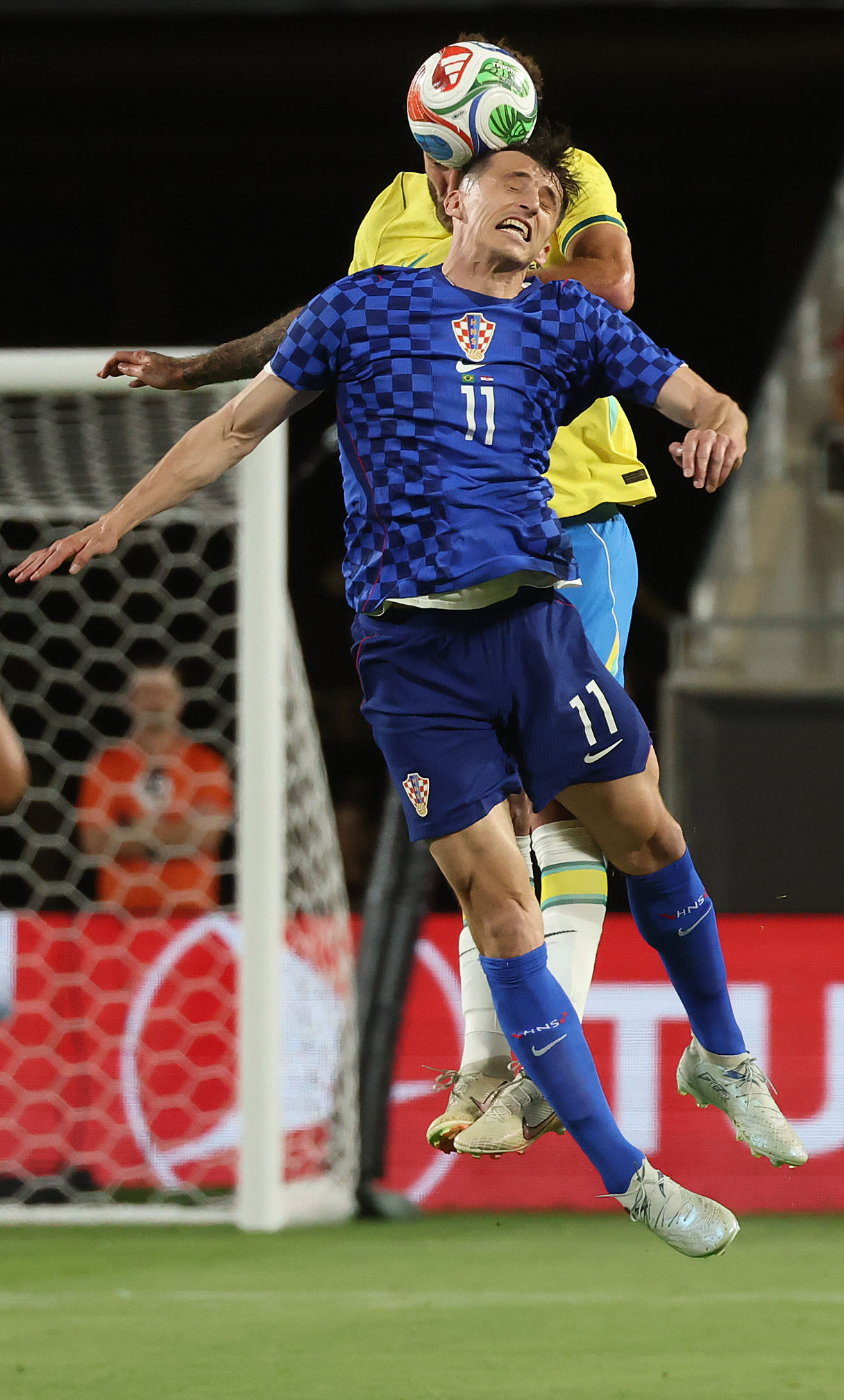 Croatia player Petar Musa heads the ball during the Brazil...