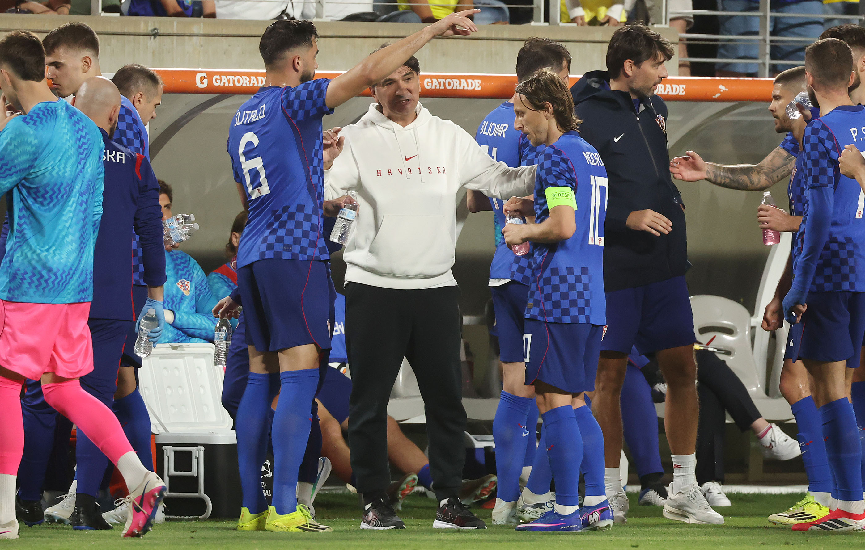 Croatia coach Zlatko Dalic coaches players during the Brazil vs....