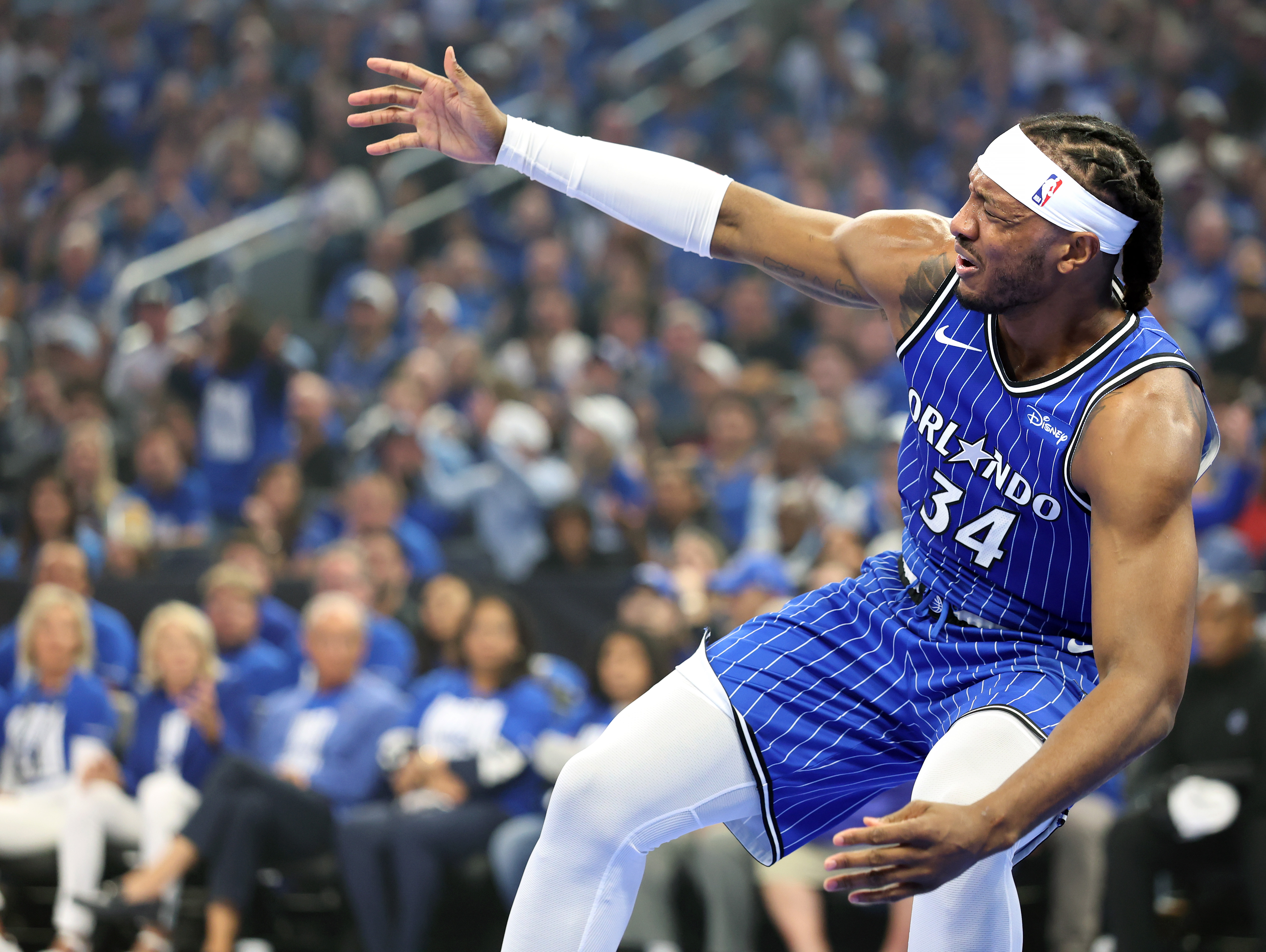 The Orlando Magicâs Wendell Carter Jr. (#34) objects to a...