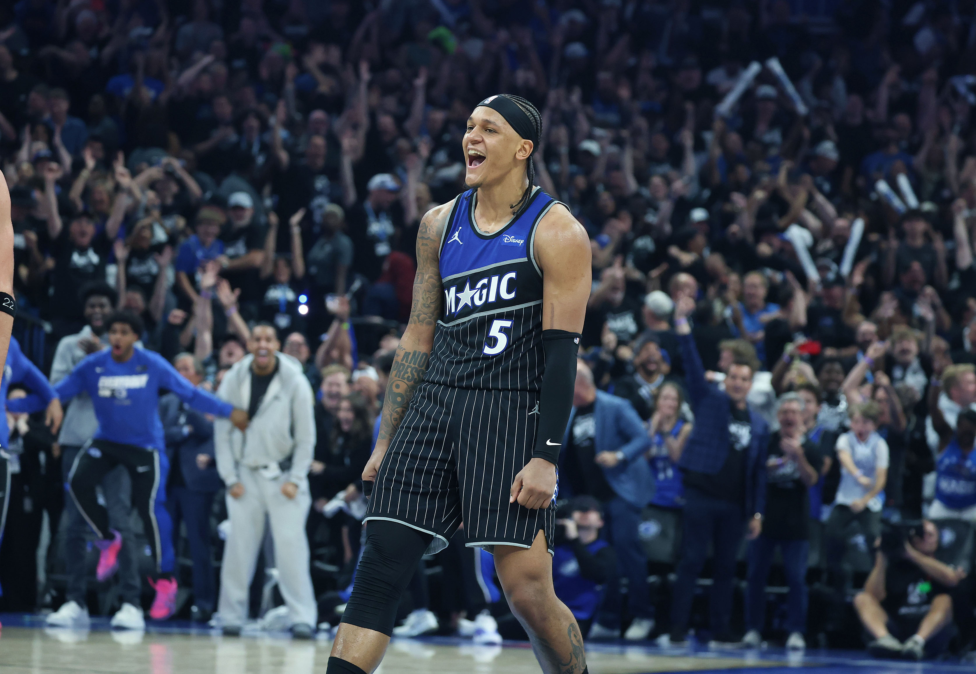 Orlando forwards Paolo Ranchero (5) screams in celebration after a...