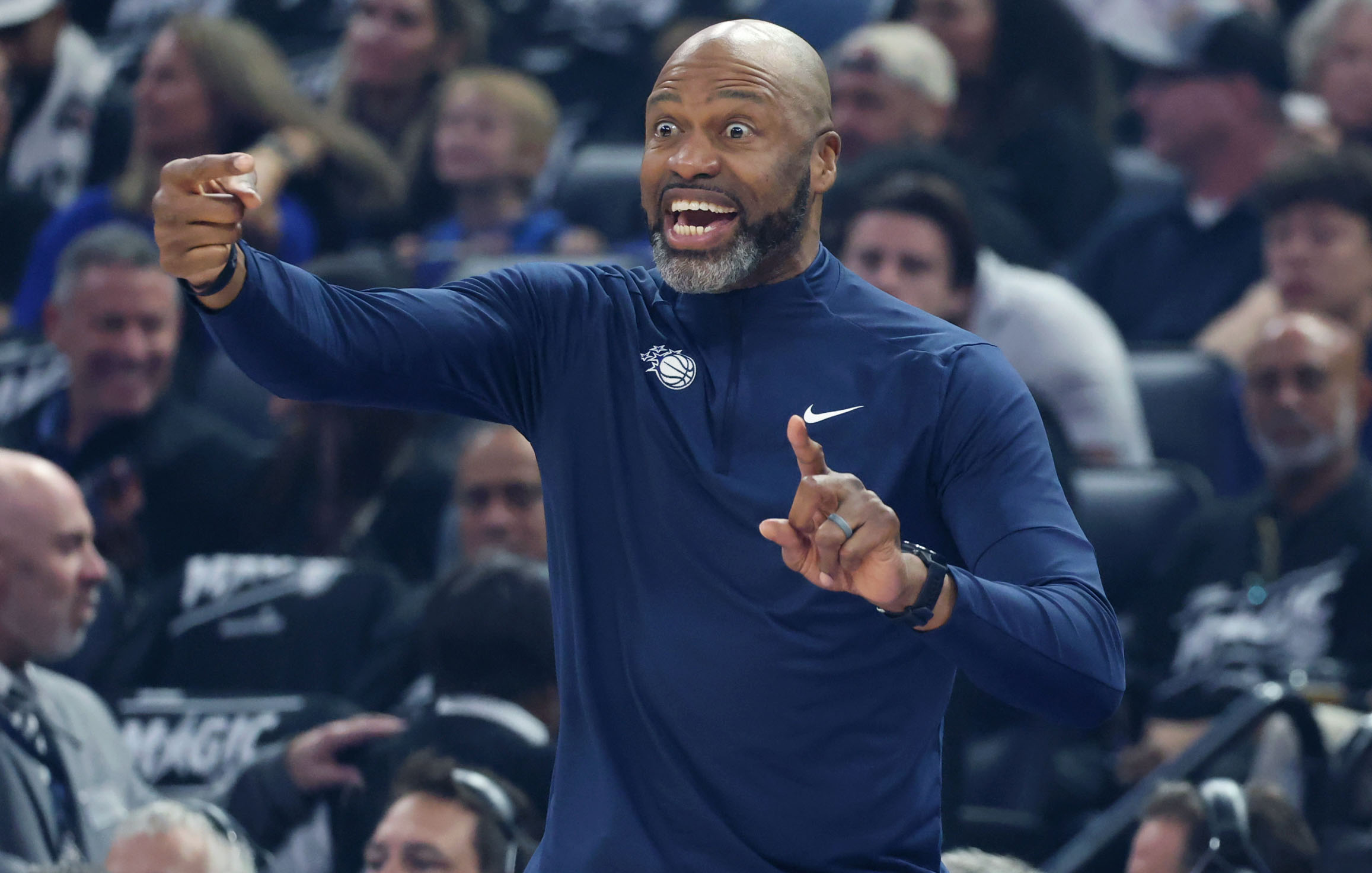 Orlando coach Jamahl Mosley coaches during the NBA Playoff Game...