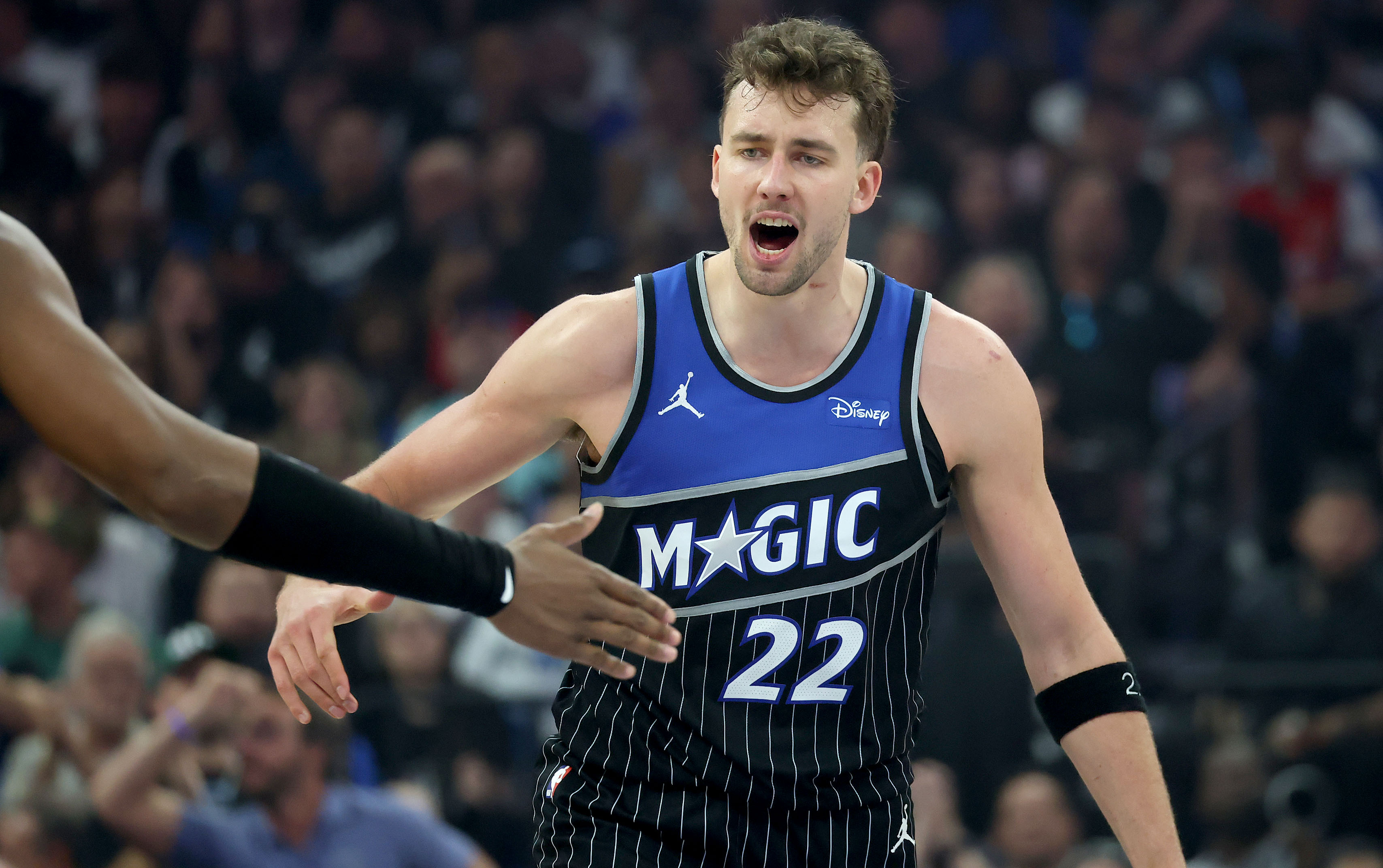 Orlando forward Franz Wagner celebrates during the NBA Playoff Game...