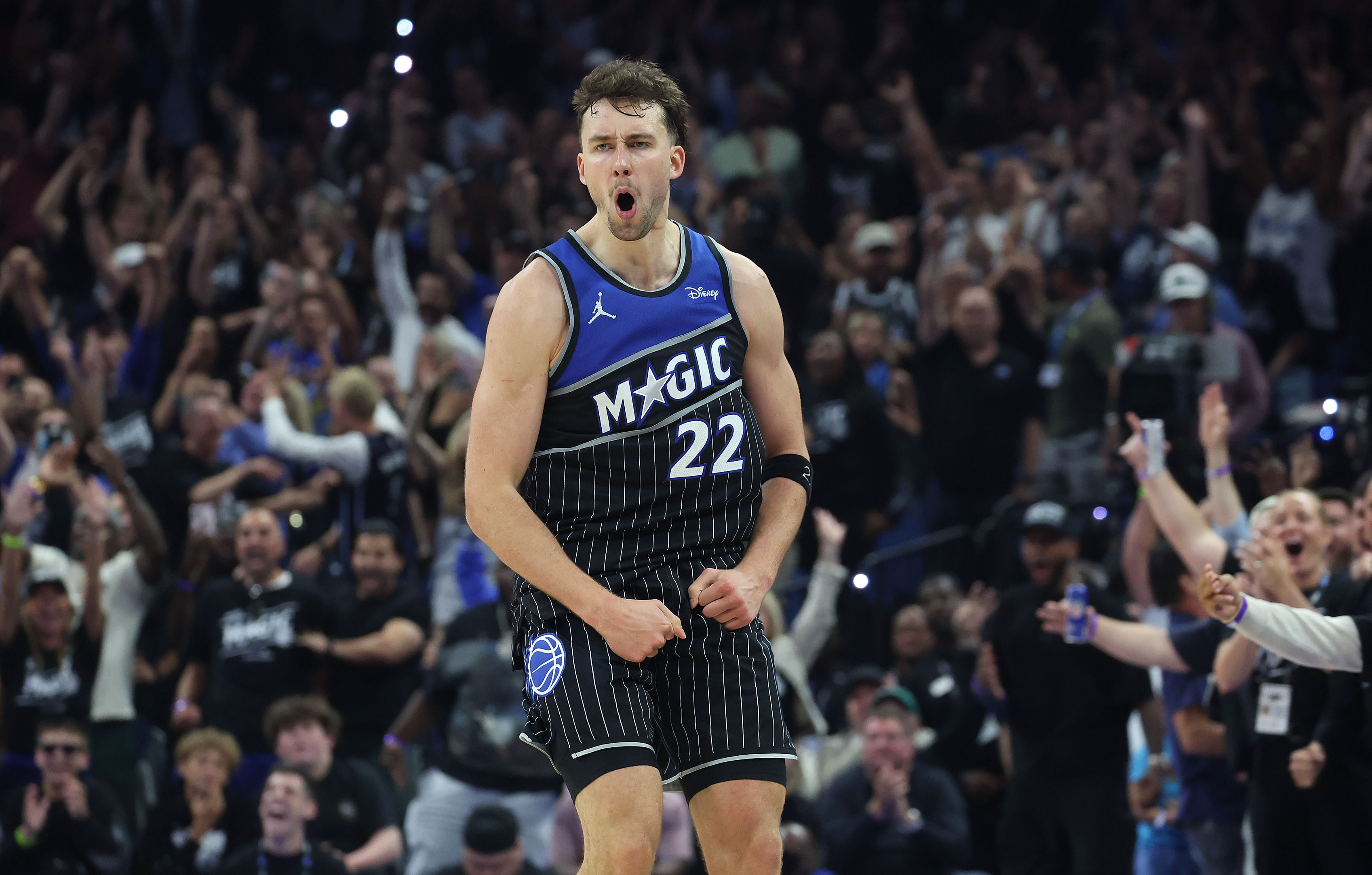 Orlando forward Franz Wagner celebrates during the NBA Playoff Game...