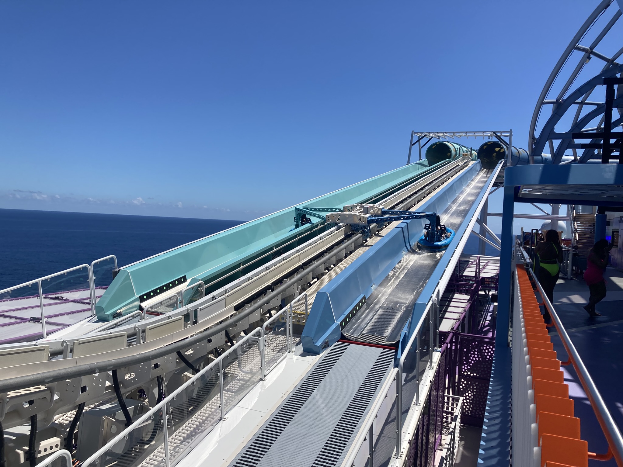 Riders are hurtled up into the Aqua Slidecoaster on board...