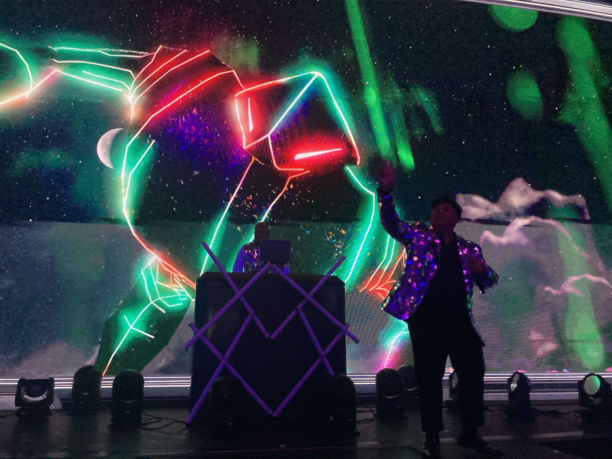 Space-themed video enhances the Luna Eclipse Party on board the...