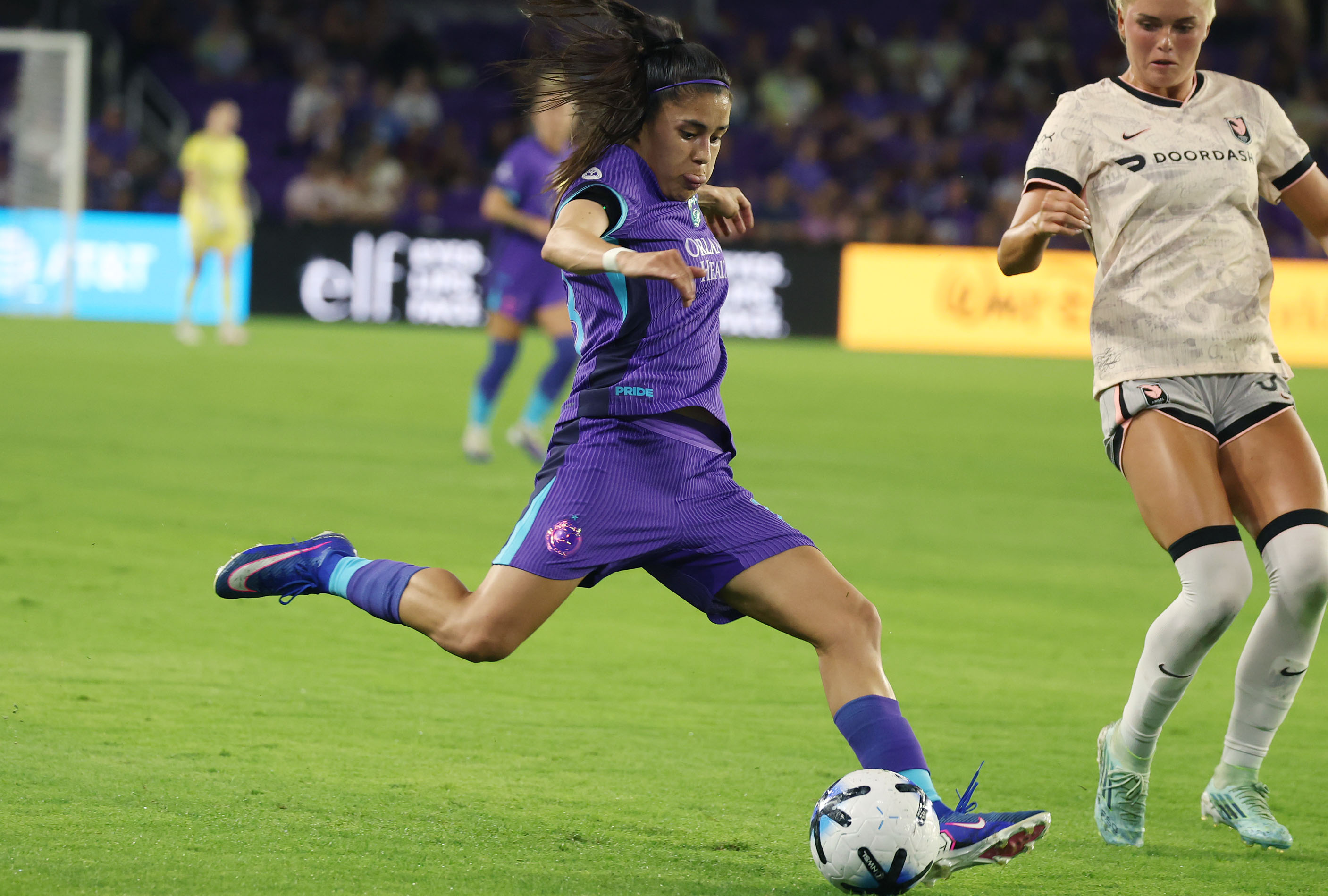 Pride player Jacqueline Ovalle kicks at goal during the Angel...