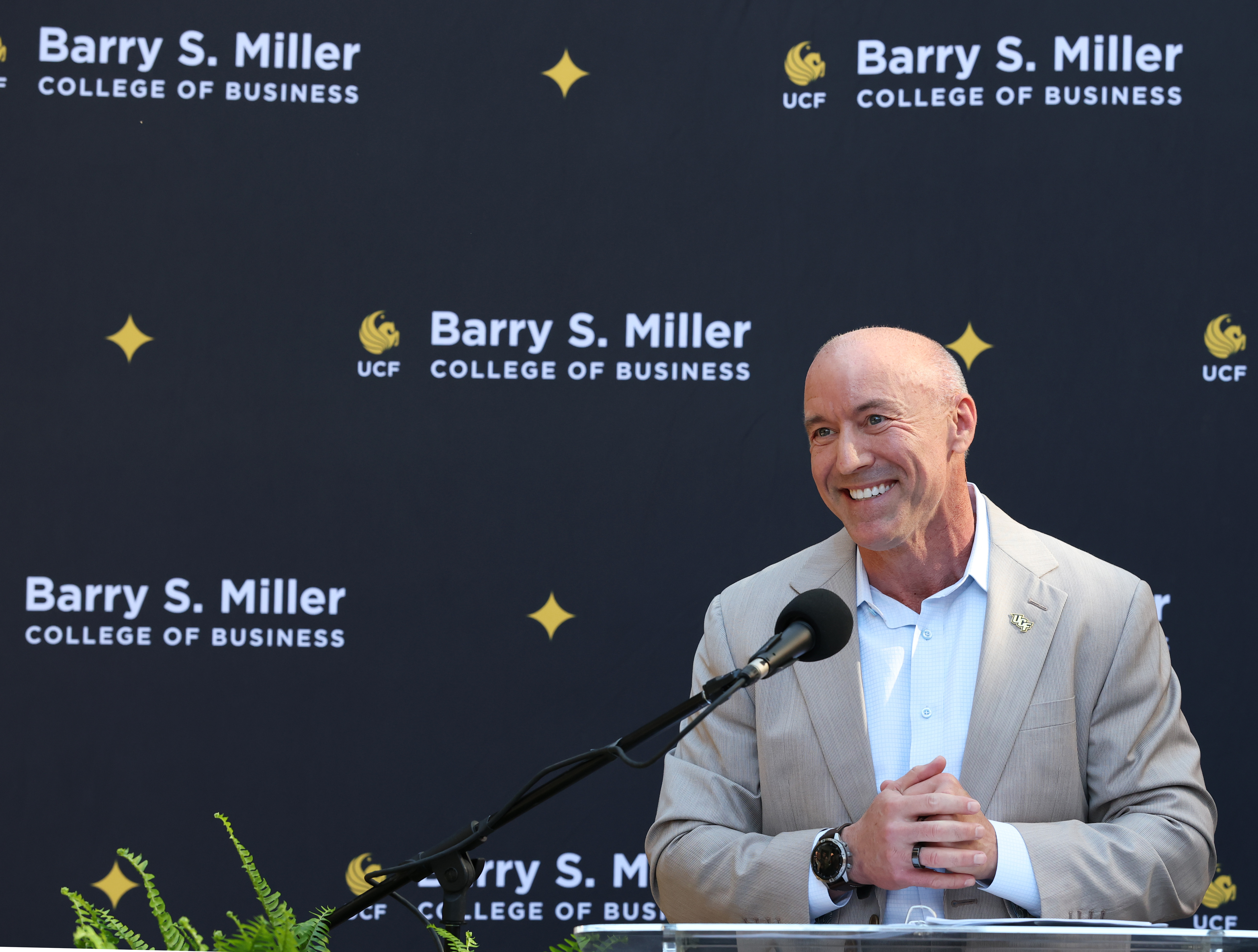 University of Central Florida alumnus Barry Miller delivers remarks after...