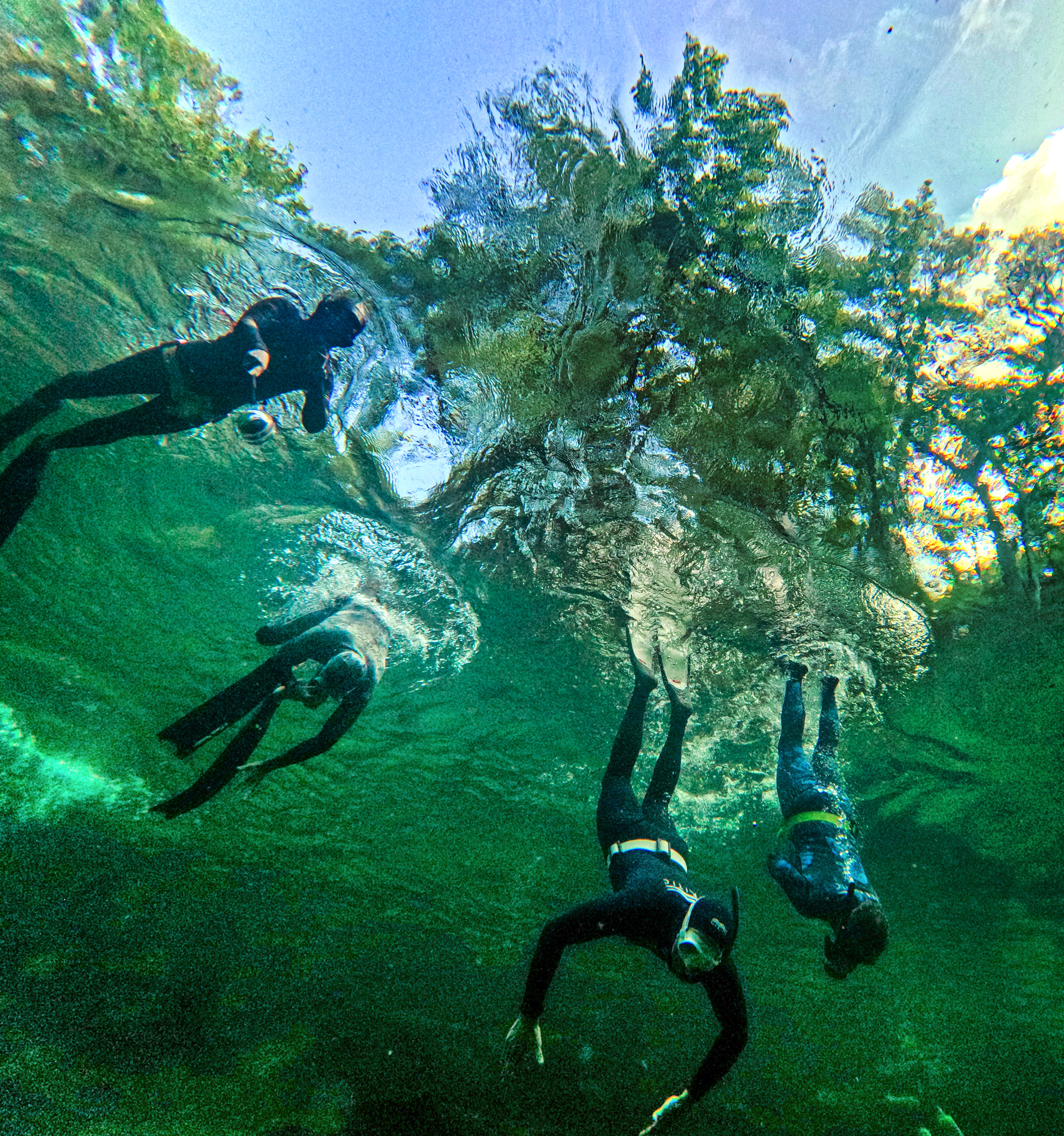 ENJOYING THE BLUE â Snorkelers dive into the boil at...