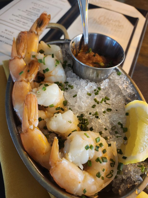 Formidable and beautifully cooked cocktail shrimp, zingy house-made cocktail sauce. (Amy Drew Thompson/Orlando Sentinel)