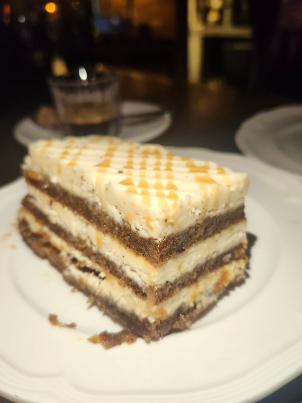 A sweet ending: Corner Chophouse's hummingbird cake. (Amy Drew Thompson/Orlando Sentinel)