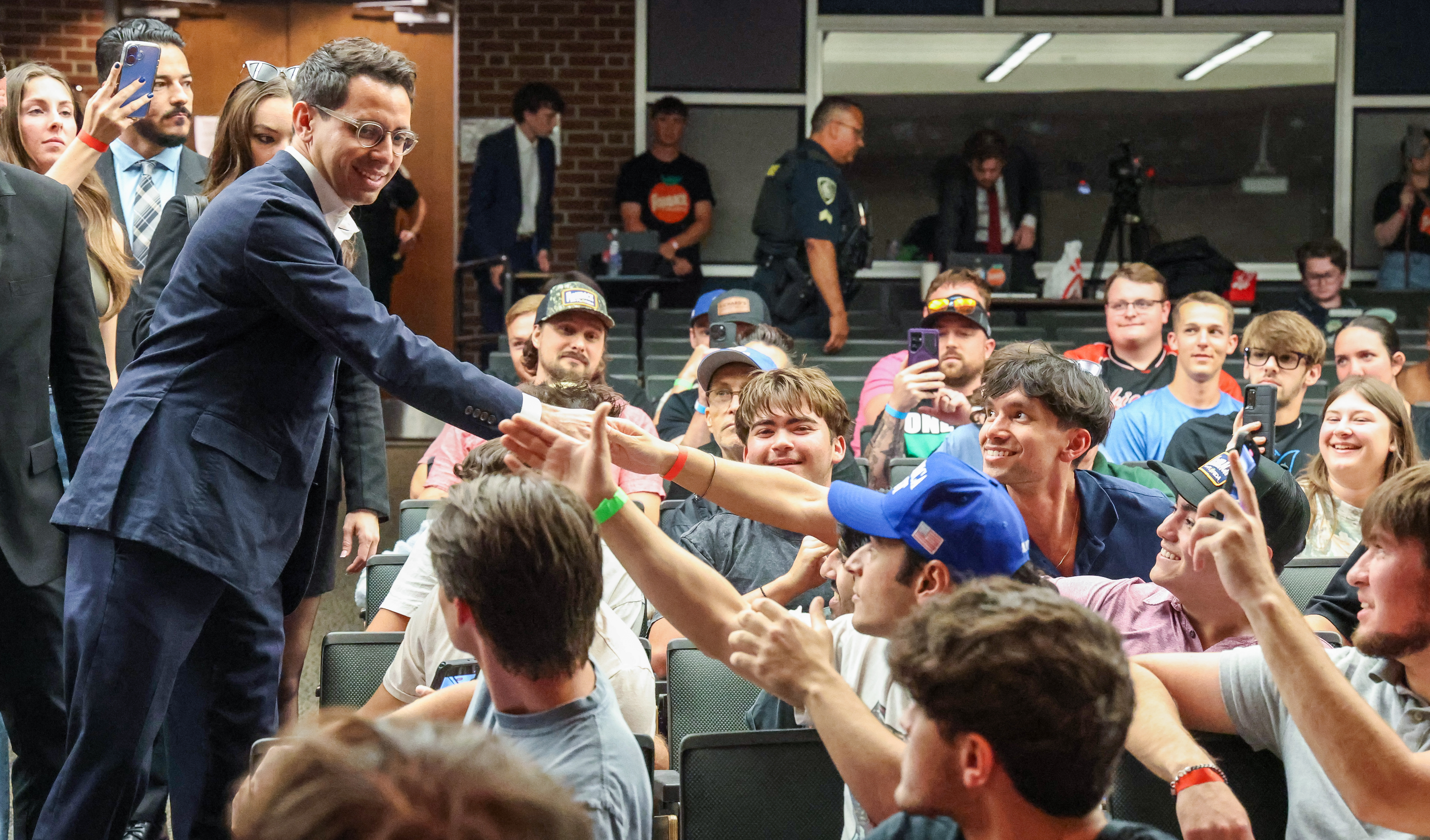 Florida Republican primary gubernatorial candidate James Fishback gets a cheering...