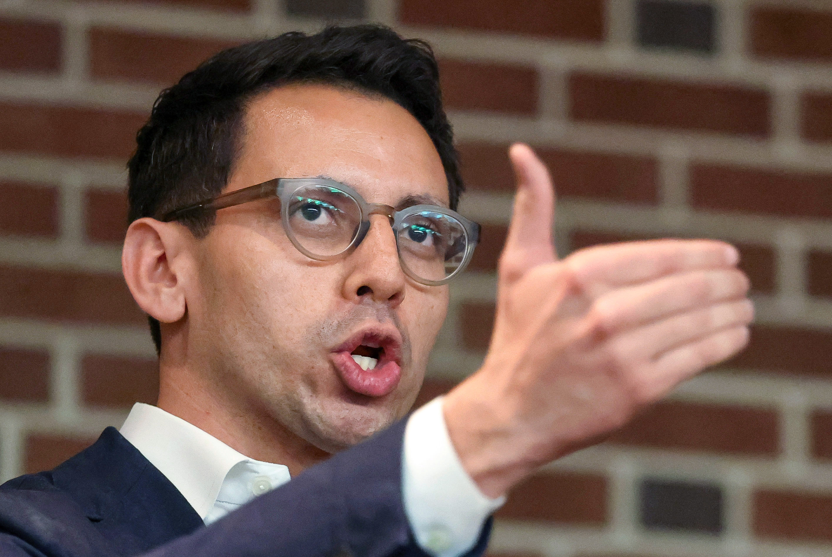 Florida Republican primary gubernatorial candidate James Fishback delivers remarks at...