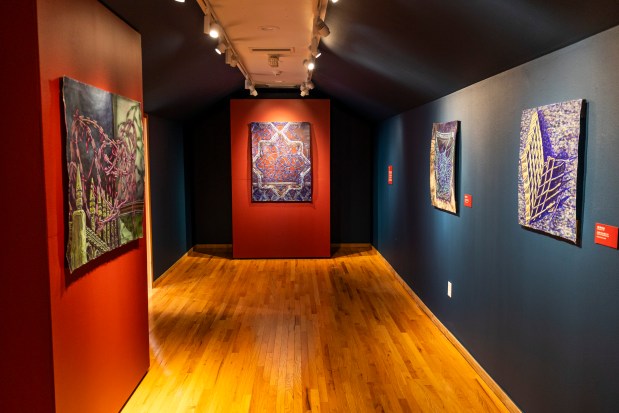 "A loom, a fence, a wire, a thread" is the first solo museum exhibition by Mär Martinez at the Art & History Museums of Maitland on April 22, 2026. The paintings were created during time abroad in Istanbul. (Patrick Connolly/Orlando Sentinel)