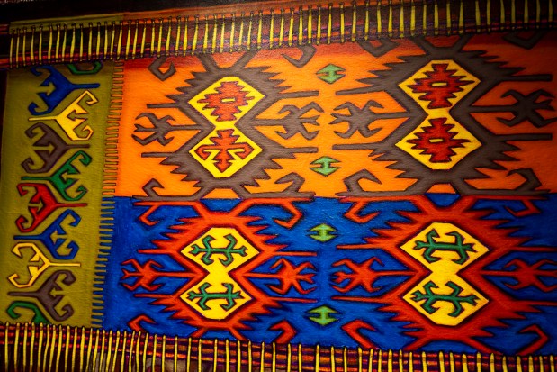 "A loom, a fence, a wire, a thread" is the first solo museum exhibition by Mär Martinez at the Art & History Museums of Maitland on April 22, 2026. The paintings were inspired by the textures and textiles of the Middle East. (Patrick Connolly/Orlando Sentinel)