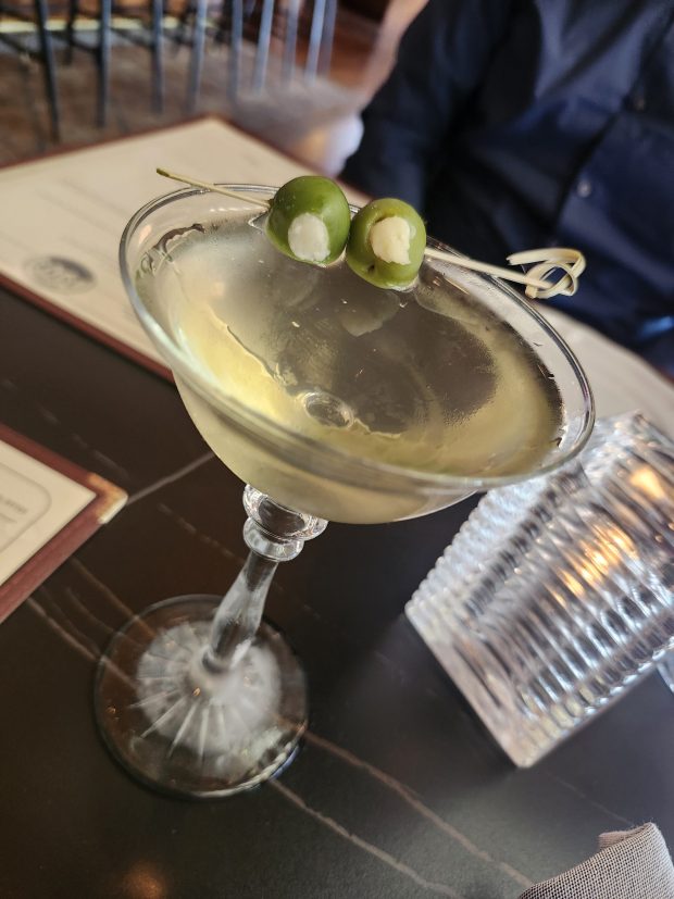 Dirty and Flirty: the Cacio E Pepe martini at Osteria Ester. (Amy Drew Thompson/Orlando Sentinel)