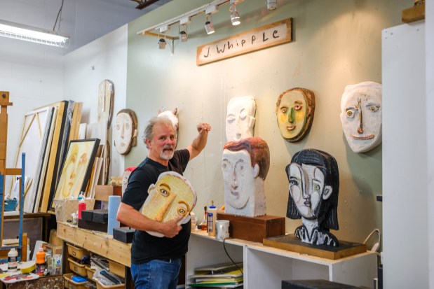 John Whipple works on a new collection of sculpture at McRae Art Studios in Orlando on April 21, 2026. The studios are open to the public from 6-9 p.m. April 25. (Patrick Connolly/Orlando Sentinel)