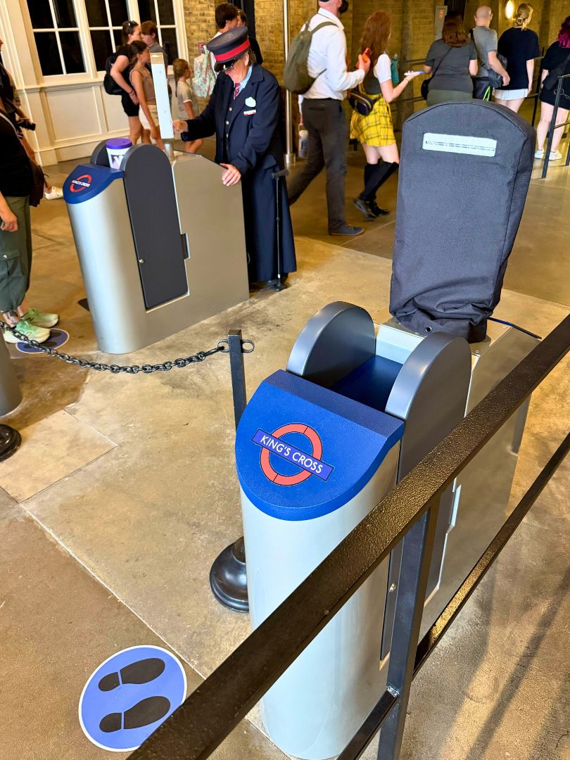 Themed King's Cross photo validation machines at Hogwarts Express attraction