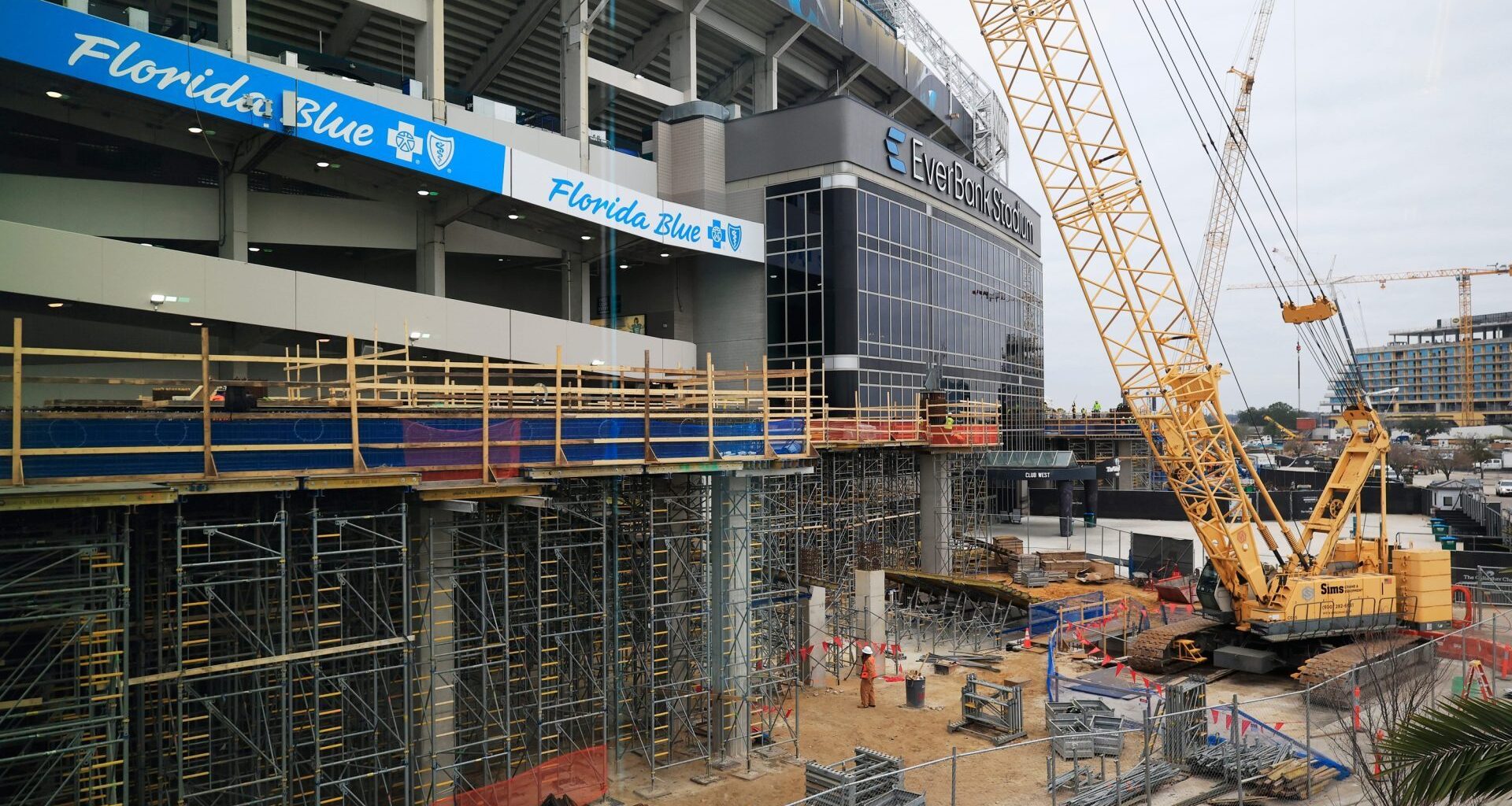 Construction on the Northwest corner of EverBank Stadium continues with construction during a press conference at the Miller Electric Center, Wednesday, Jan. 14, 2026, in Jacksonville, Fla.