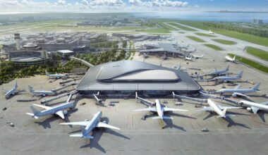 Rendering of Tampa International Airport’s Airside D terminal with multiple aircraft at gates