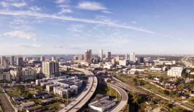 Aerial view of downtown Tampa with highways and skyline