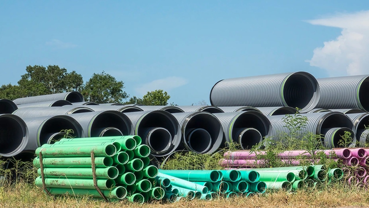 Large pipes staged for wastewater and reclaimed water infrastructure project