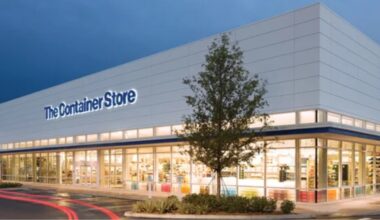 The Container Store exterior with illuminated storefront and glass display windows