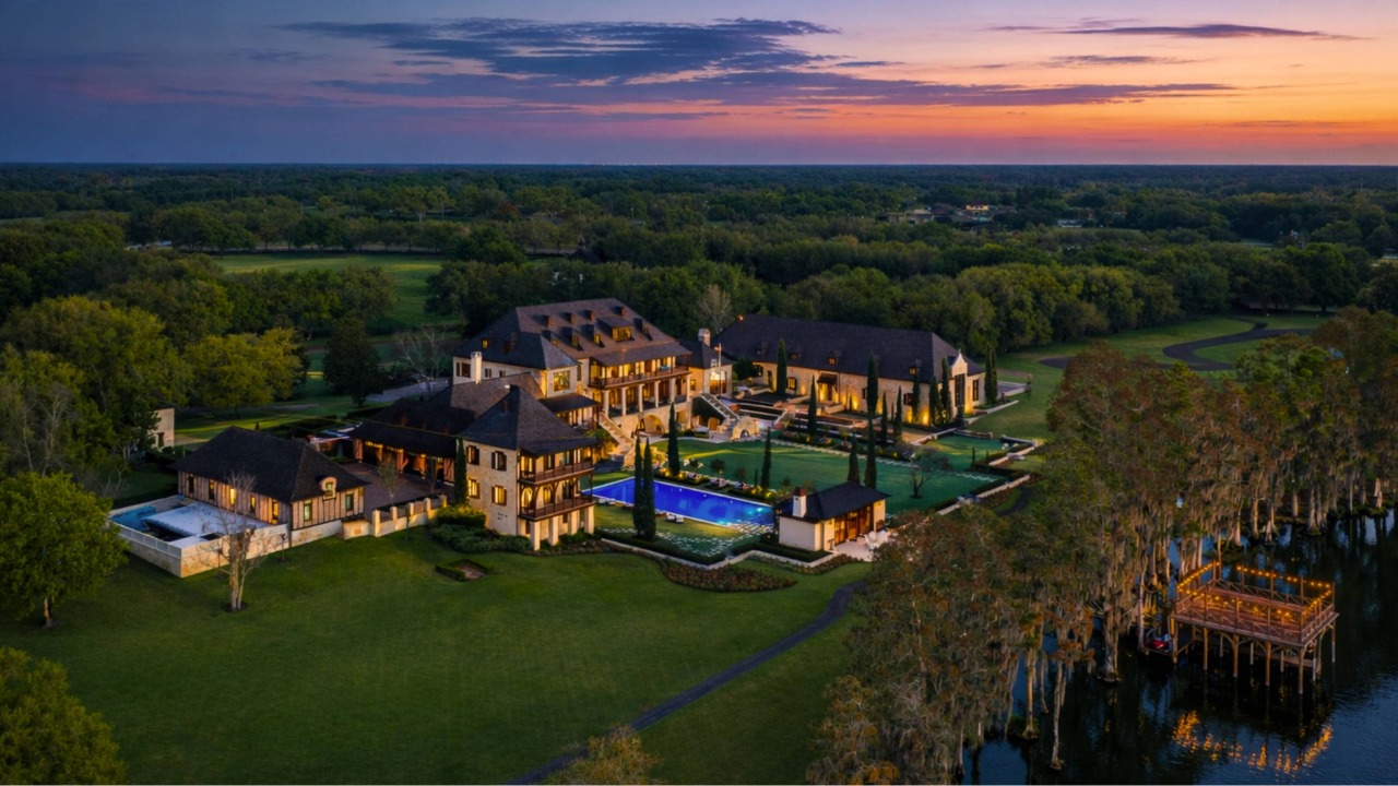 Aerial view of 87-acre Lake Thonotosassa estate listed for $115 million