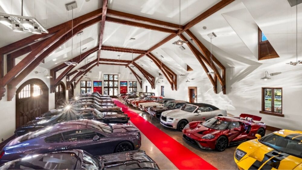 22-car garage inside Thonotosassa estate with luxury vehicle collection