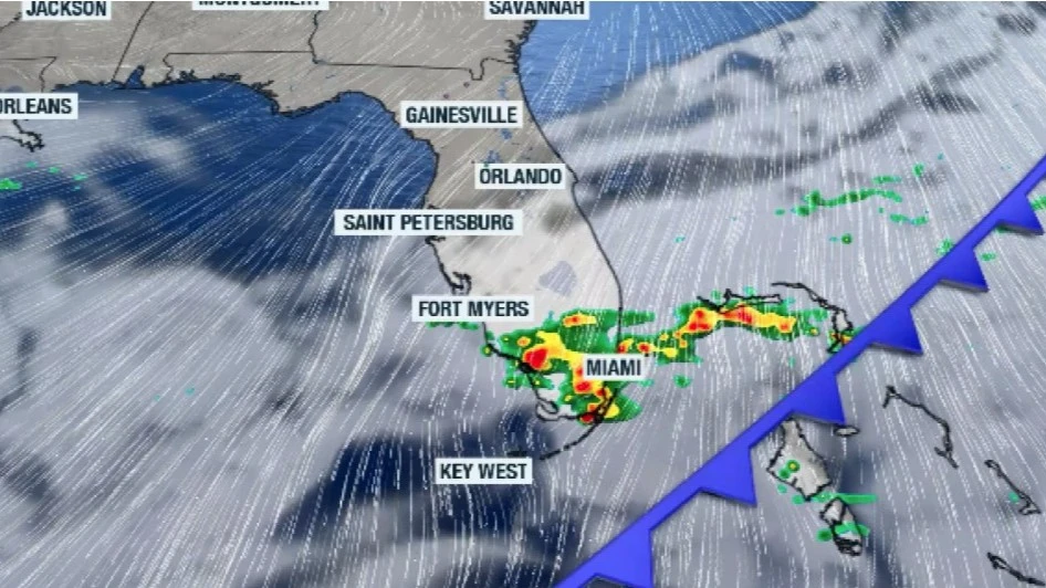 A weather map showing dry air in North Florida.