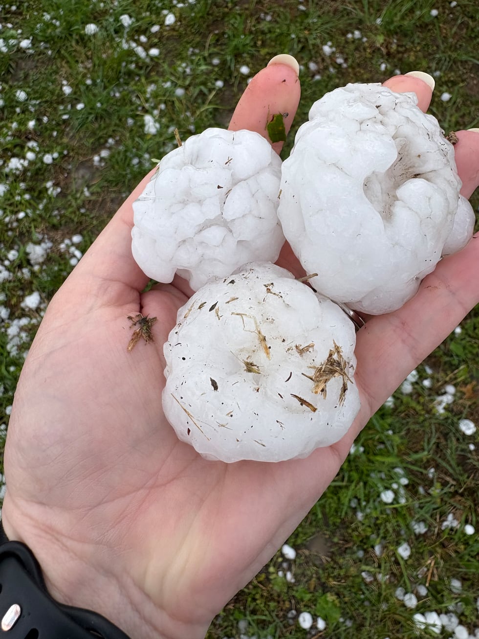 Egg-sized hail pelts Paola on April 15, 2026.