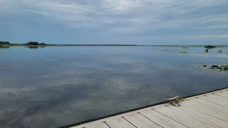 The placid surface of Orange Lake near Citra viewed from a pier.