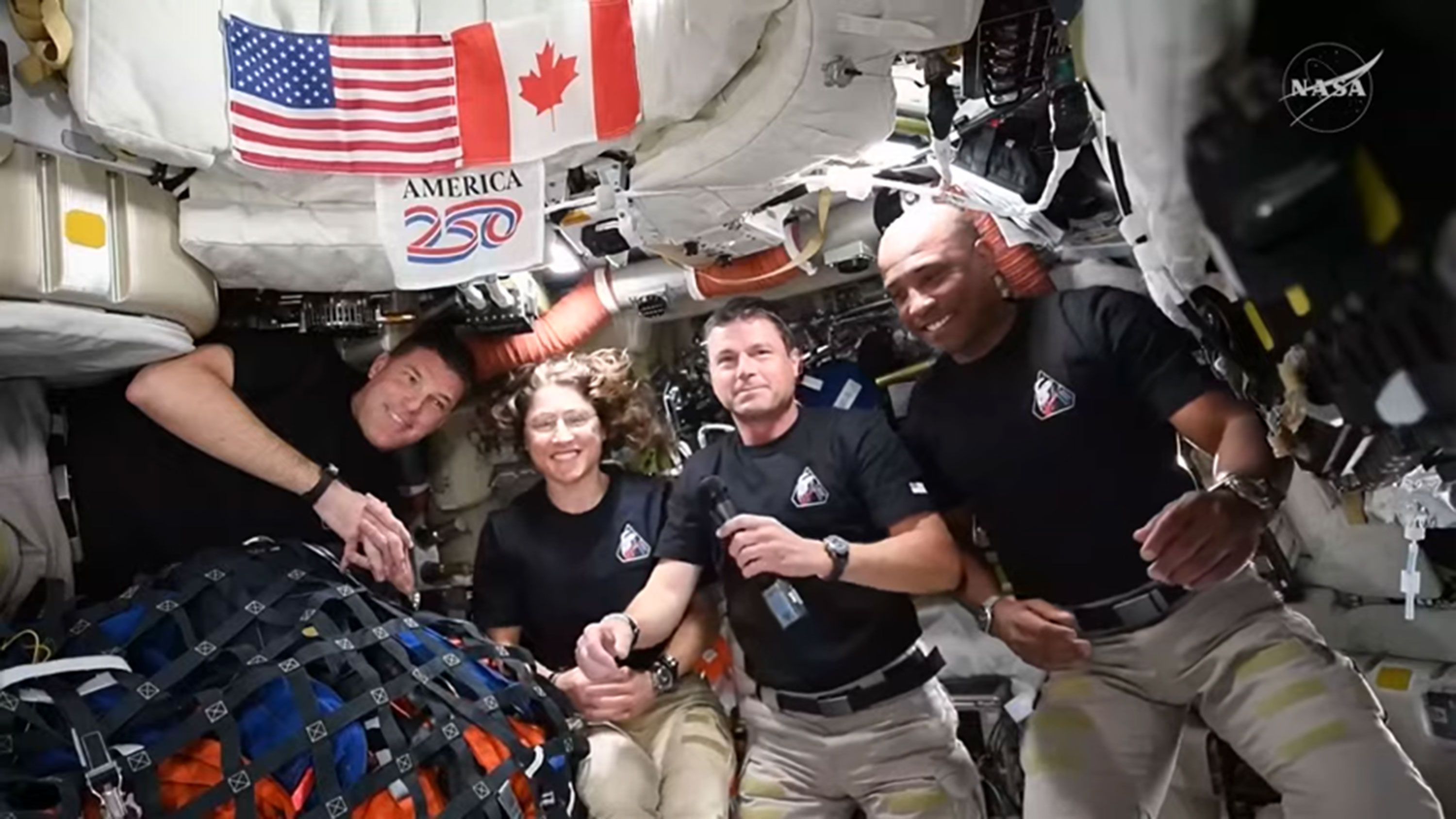 The Artemis II crew, from left, Canadian Space Agency astronaut...