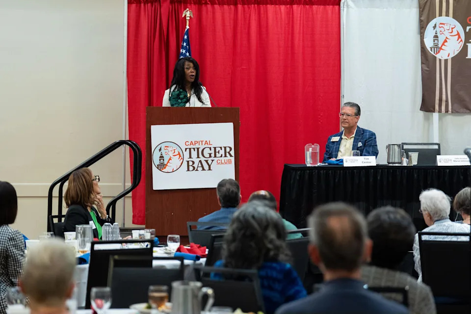 Florida A&M University President Marva Johnson speaks during a Capitol Tiger Bay Club luncheon on Friday, April 3, 2026.