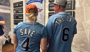 St. Pete couple customizes Rays unis for wedding date, celebrates 13 years to the day at Trop reopening